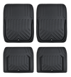 Stripe 4-Piece Faux Leather Black Car Floor Mat Set