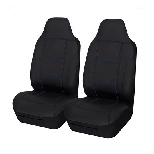 Universal Front Seat Covers Size 60/25 | Black/Blue Stitching