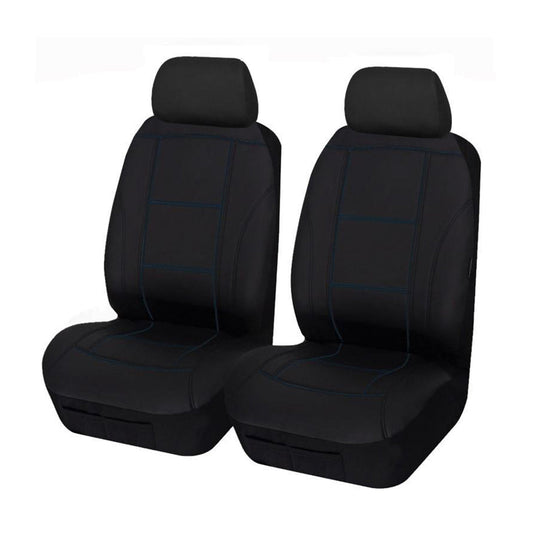 Universal Front Seat Covers Size 30/35 | Black/Blue Stitching